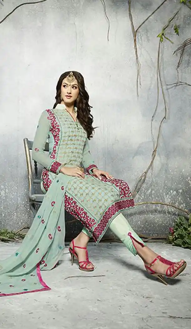 Honeydew Georgette Kameez with Narrow Pant online | FH399465018