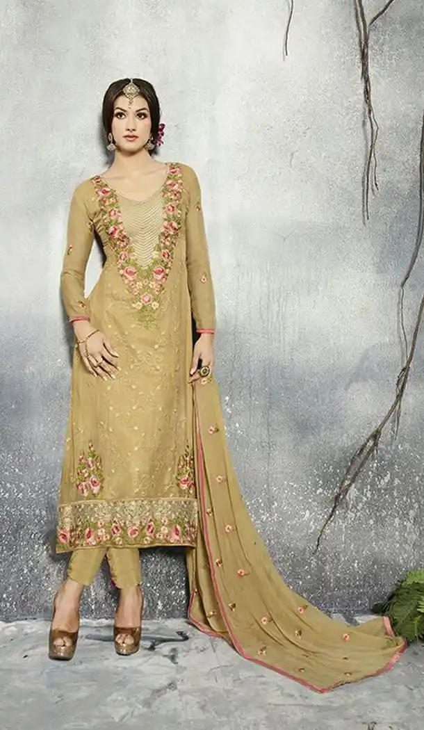 Tan Brown Georgette Kameez with Narrow Pant online | FH399465019