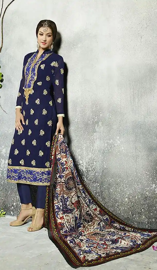 Navy Blue Georgette Kameez with Narrow Pant online | FH399465020