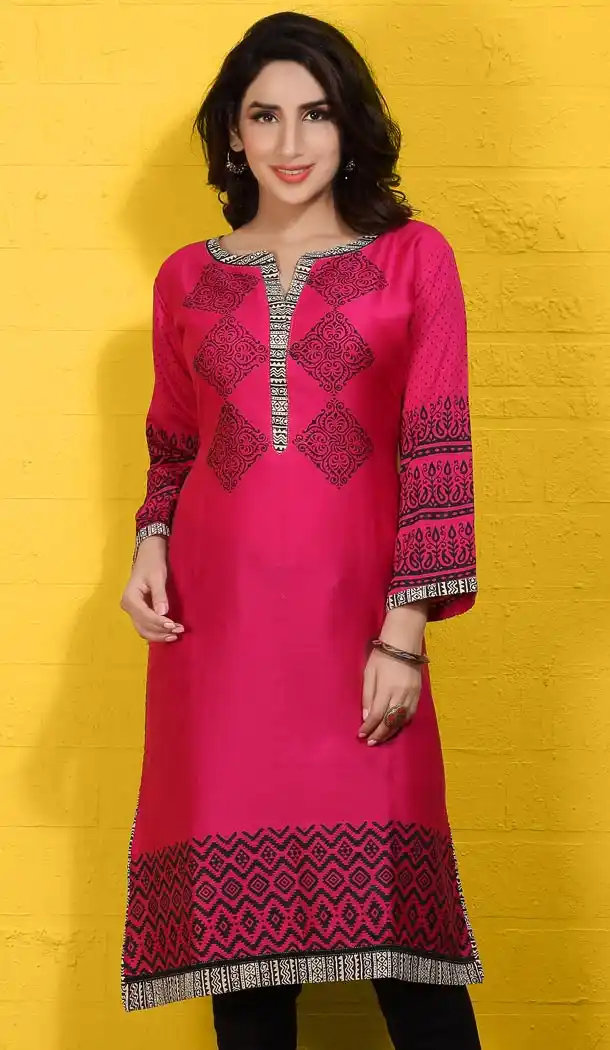 Deep Pink Cotton Block Print Daily Wear Readymade Kurtis Online | FH400365027