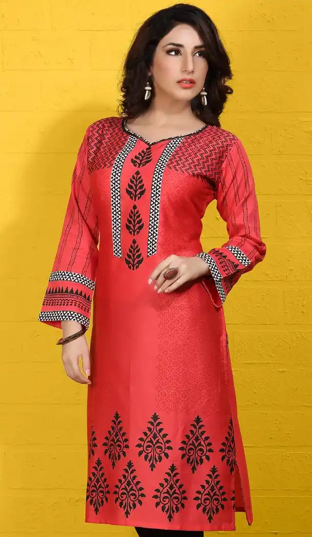 Red Cotton Block Print Daily Wear Readymade Kurtis Online | FH400365029