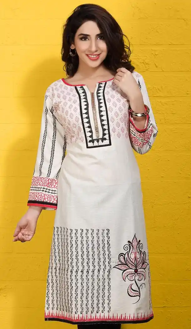 Cotton  White Block Print Daily Wear Readymade Kurtis Online | FH400365032