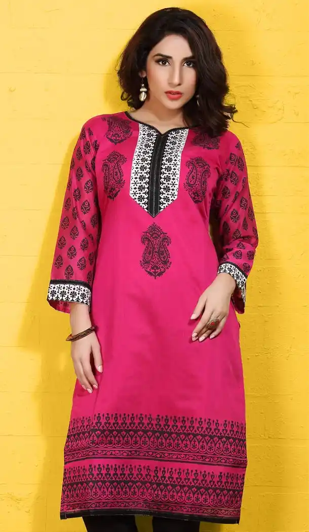 Cotton Deep Pink Block Print Daily Wear Readymade Kurtis Online | FH400365033