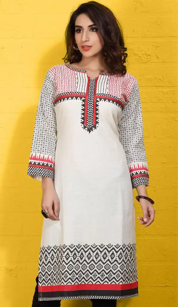 Straight Style Off White Cotton Daily Wear Readymade Kurtis Online | FH400865034