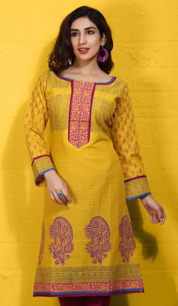 Straight Style Butter Scotch Cotton Daily Wear Readymade Kurtis Online | FH400865036