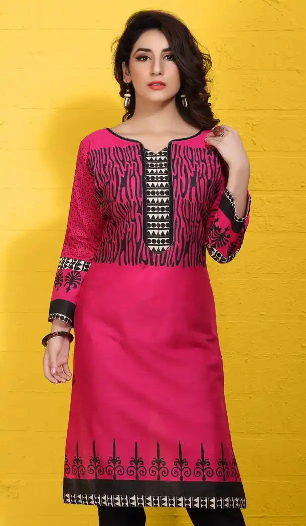 Straight Style Pink Cotton Daily Wear Readymade Kurtis Online | FH400865038