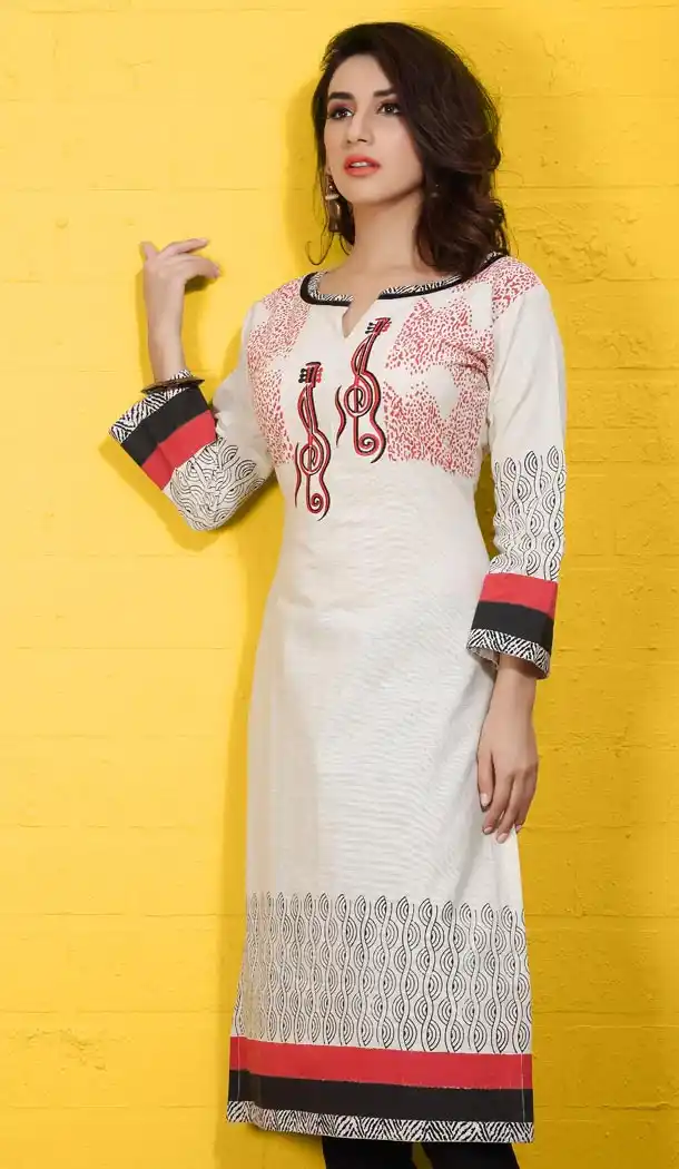 Straight Style White Cotton Daily Wear Readymade Kurtis Online | FH400865042