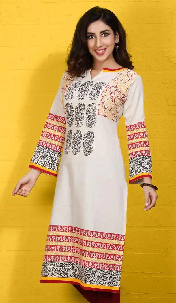 Straight Style Off White Cotton Daily Wear Readymade Kurtis Online | FH400865043