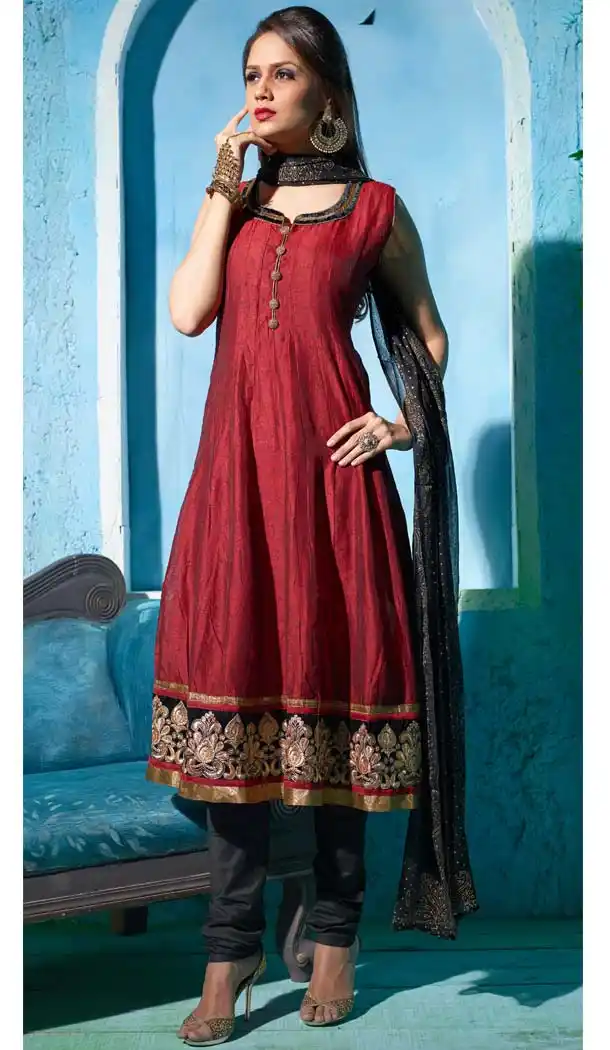 Brick Red Color Chanderi Silk Anarkali Readymade Suits Online | FH400965110
