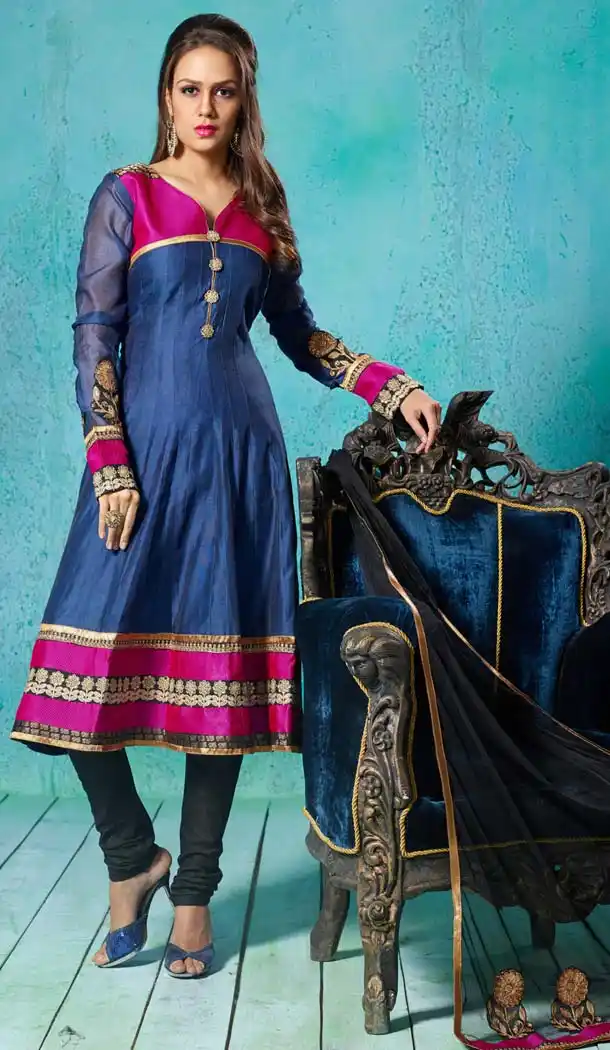 Blue Color Chanderi Silk Anarkali Readymade Suits Online | FH400965111