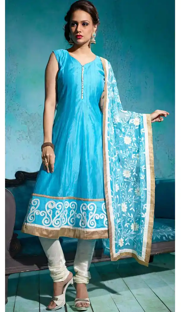 Sky Blue Color Chanderi Silk Anarkali Readymade Suits Online | FH400965112