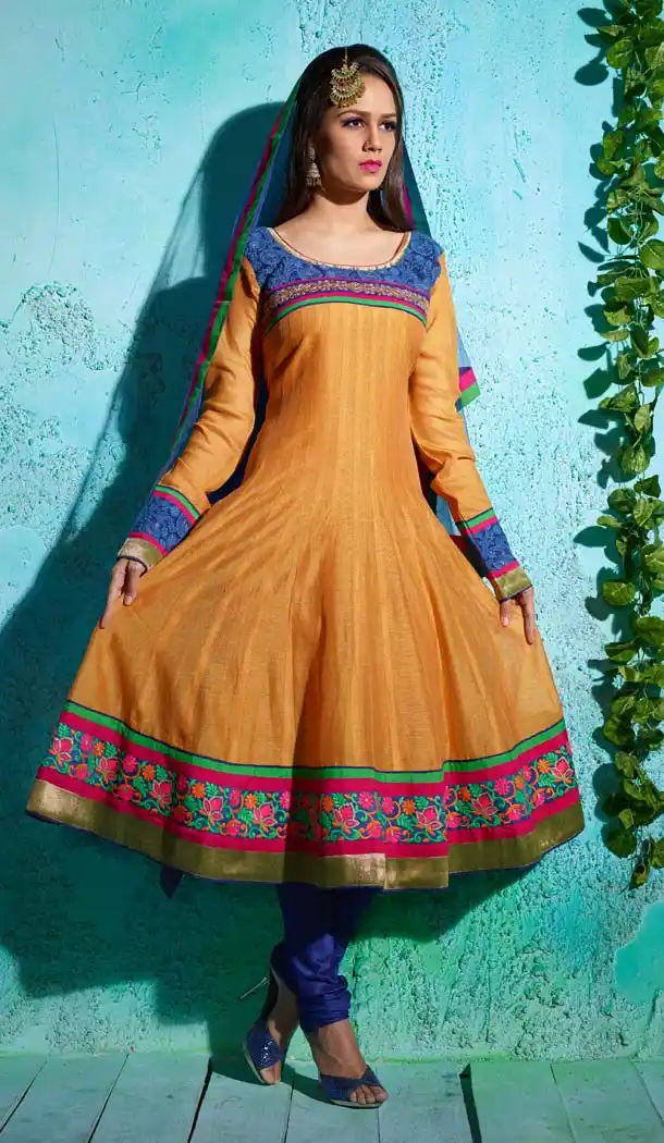 Embroidered Apricot Color Chanderi Silk Anarkali Readymade Suits | FH401065114