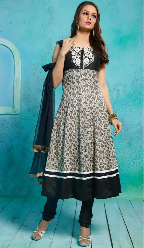 Embroidered Black Color Chanderi Silk Anarkali Readymade Suits | FH401065124