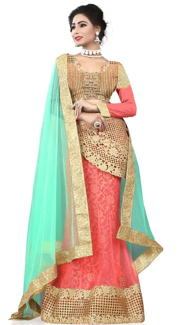 Salmon Brocade Lehenga Online Shopping | FH399265094