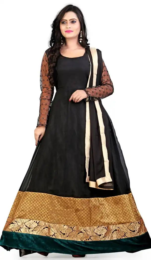 Long Anarkali Style Georgette and Black Color Ankle Length Dresses | FH401765189