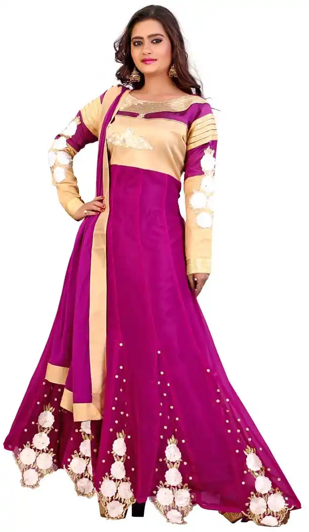 Long Anarkali Style Georgette and Magenta Color Ankle Length Dresses | FH401765190