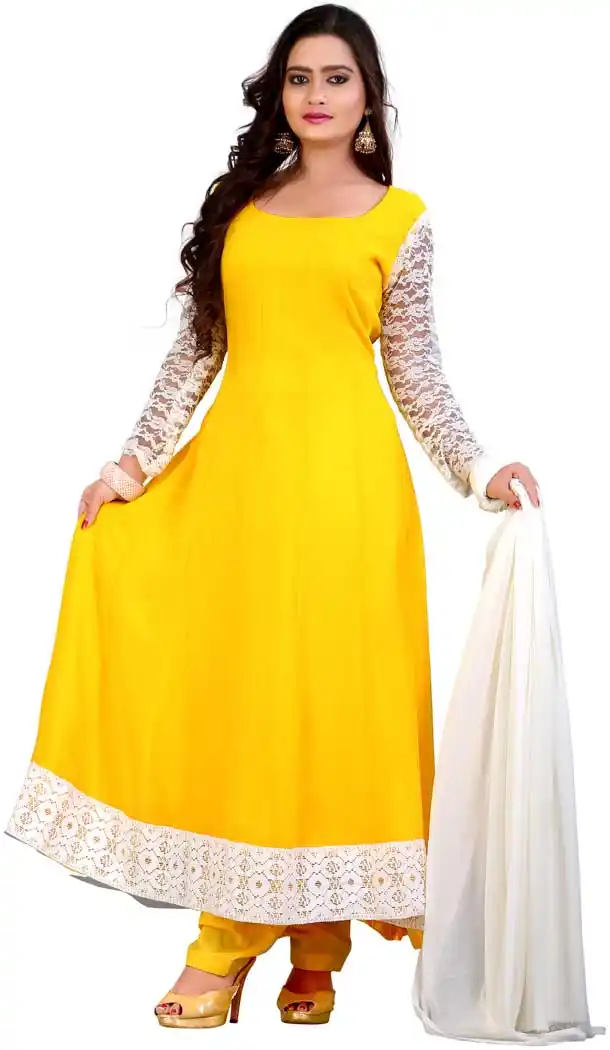 Long Anarkali Style Georgette and Yellow Color Ankle Length Dresses | FH401765191