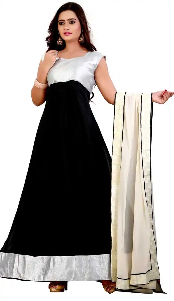 Long Anarkali Style Georgette and Black Color Ankle Length Dresses | FH401765192