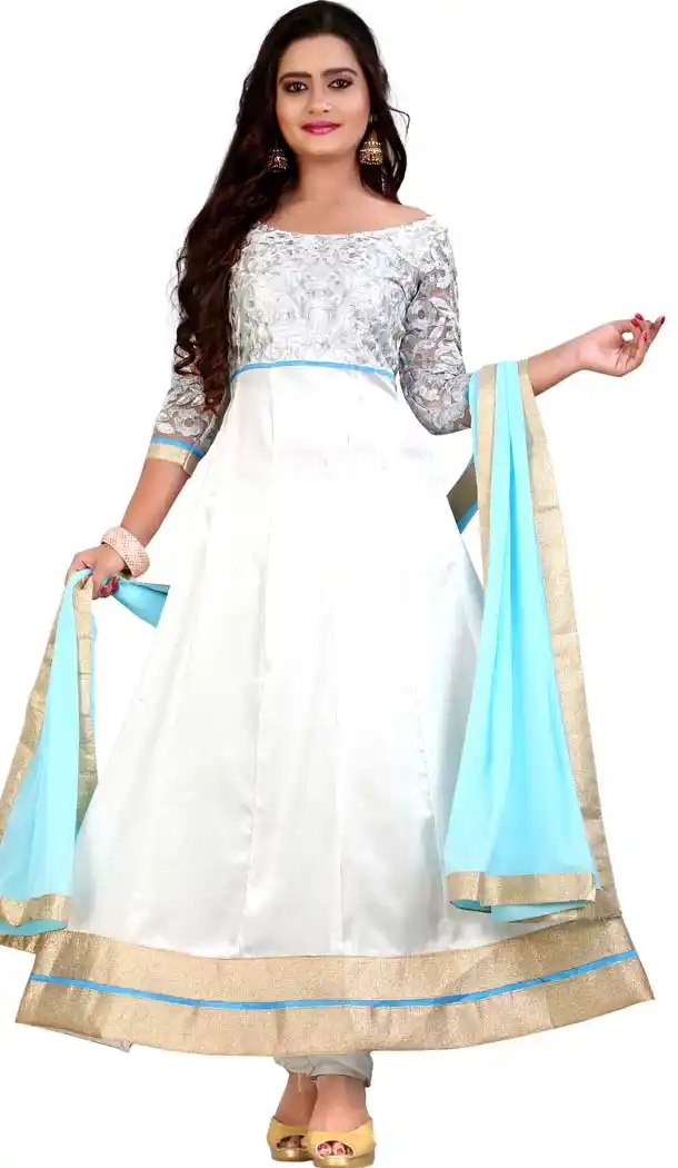 Long Anarkali Style Satin and White Color Ankle Length Dresses | FH401765193