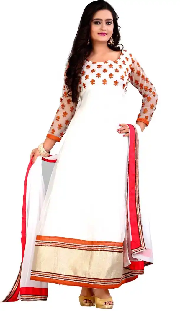 Long Anarkali Style Net and White Color Ankle Length Dresses | FH401765194