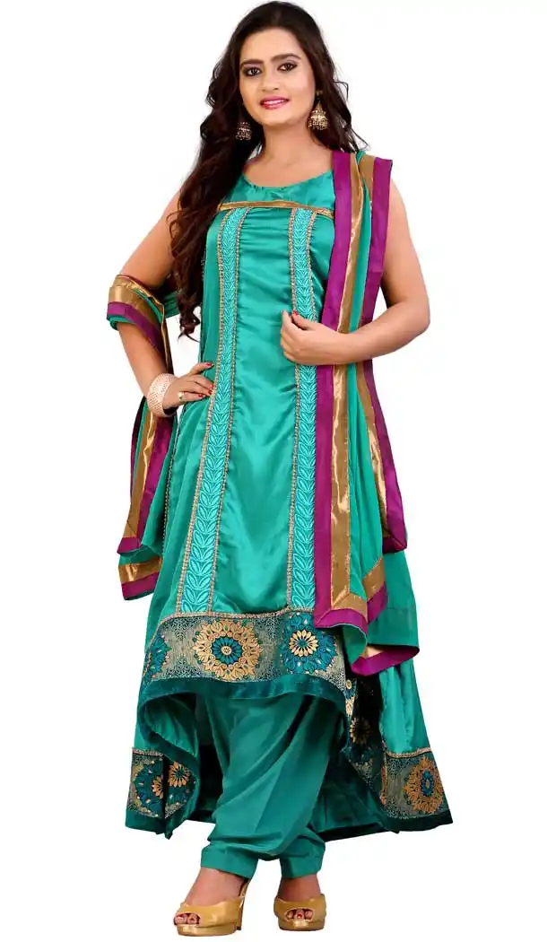 Emerald and Satin Patiala suit Type Ethnic suits | FH401765196