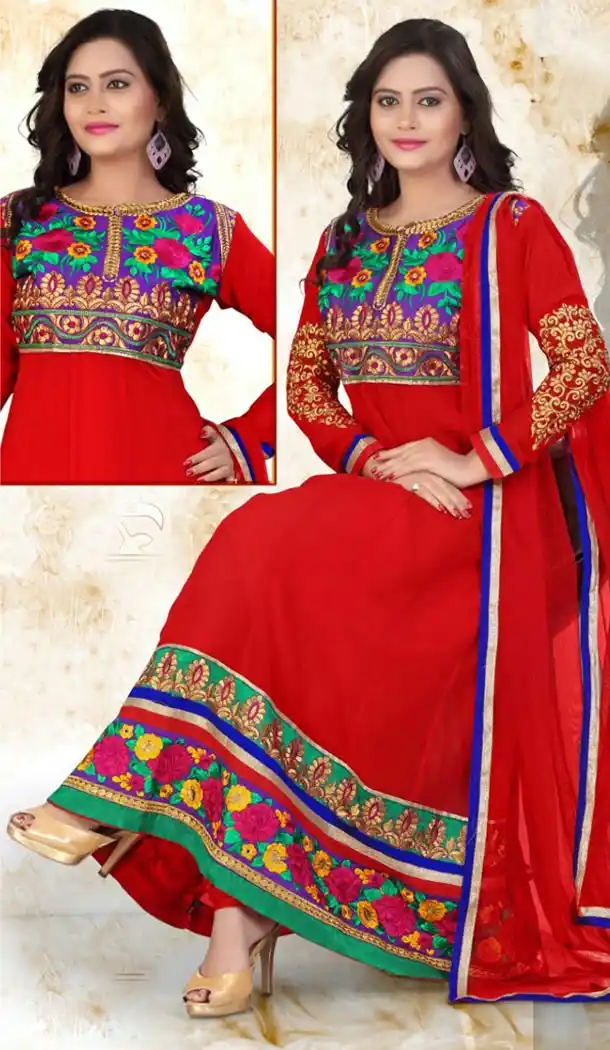 Deep Scarlet Georgette Online Buy Salwar Kameez Churidar Suits | FH401865197