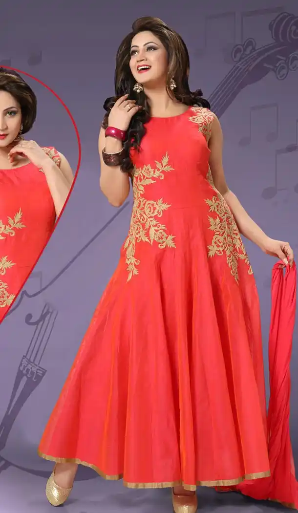 Art Silk and Coral Readymade Churidar Salwar Suit Online | FH403665385