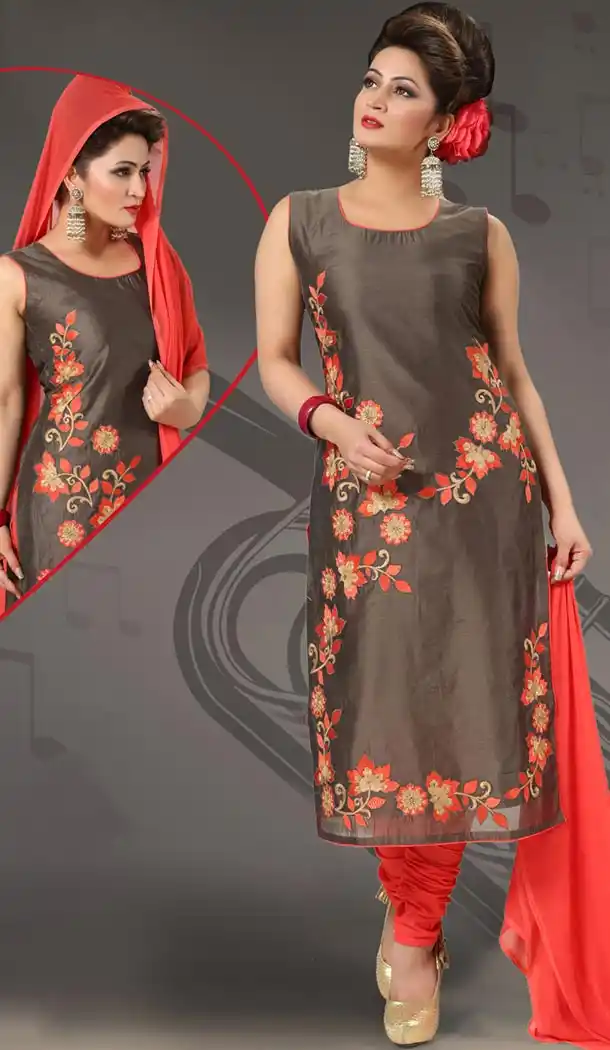 Art Silk and Chocolate Readymade Churidar Salwar Suit Online | FH403665386