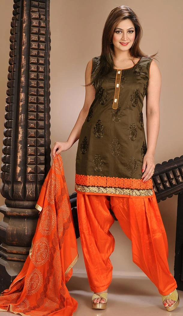Art Silk and Chocolate Readymade Patiala Salwar Suit Online | FH403665393