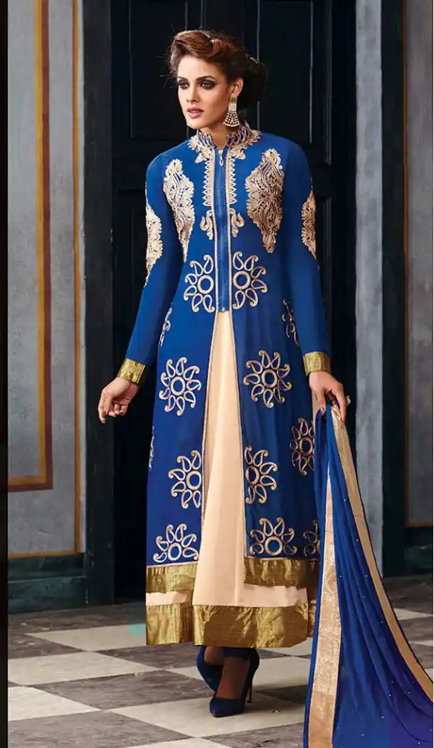 Royal Blue Color Georgette Straight Cut Salwar kameez online shopping | FH403765372