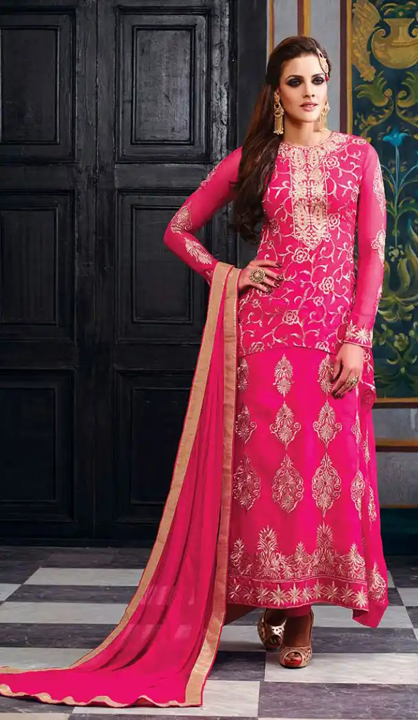 Deep Pink Color Georgette Straight Cut Salwar kameez online shopping | FH403765374