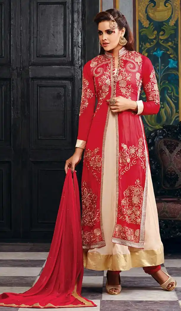 Red Color Georgette Anarkali Salwar kameez online shopping | FH403765375