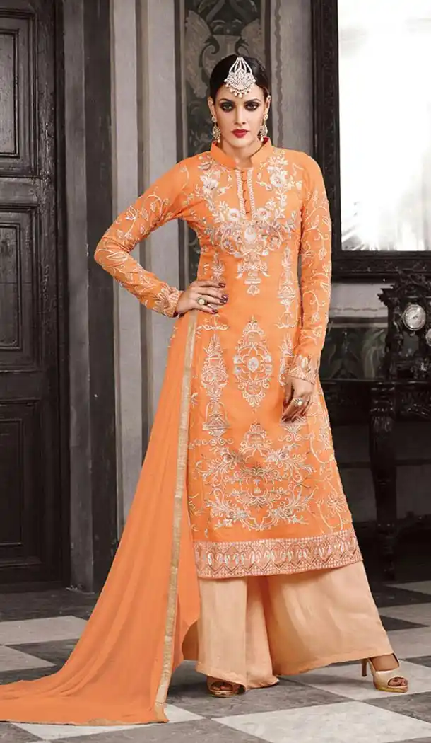 Orange Color Georgette Straight Cut Salwar kameez online shopping | FH403765378