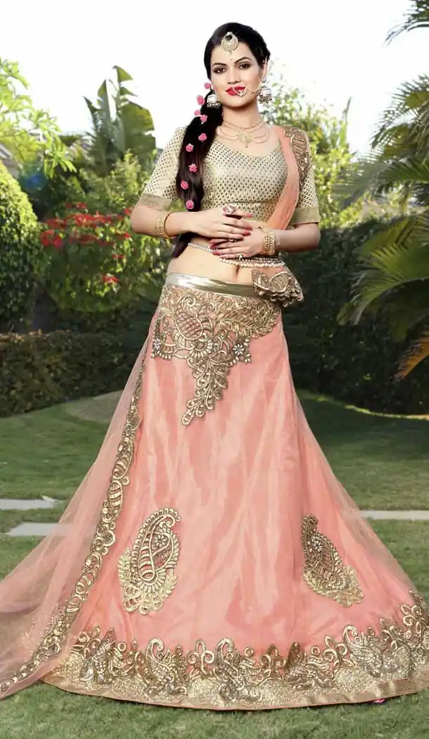 Peach Puff and Net Lehenga Choli Online Shopping | FH403965399