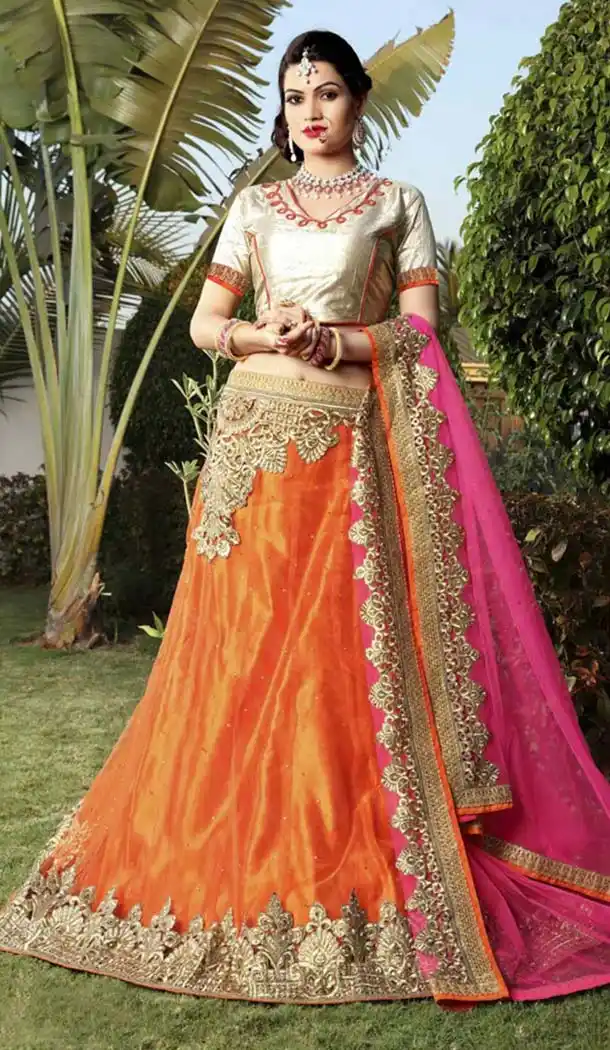 Orange and Net Lehenga Choli Online Shopping | FH403965405