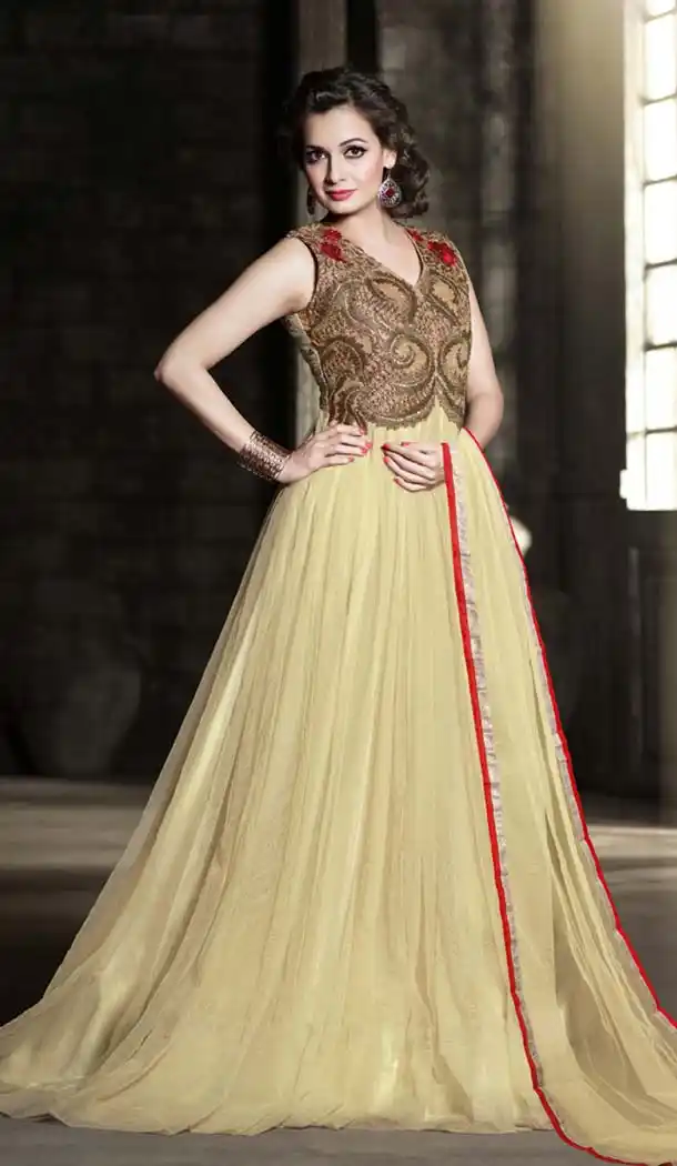 Bollywood Actresses Dia Mirza Cream Color Gowns | FH404465428