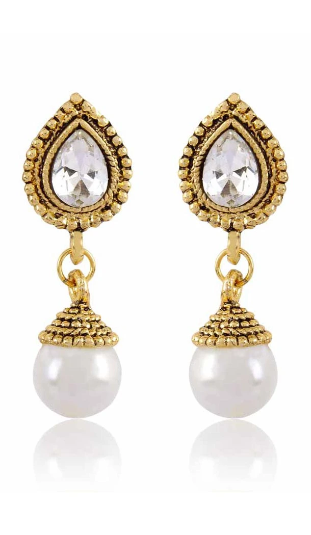 Silver and Gold Color Pearls Stone Precious Jewellery Earring | FH404965566