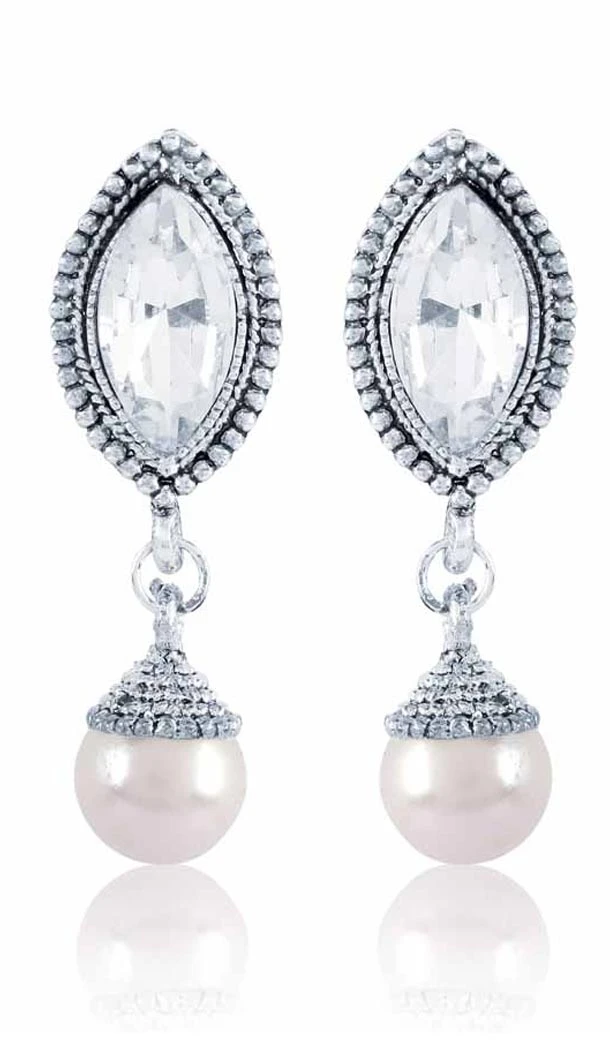 Grey and Silver Color Pearls Stone Precious Jewellery Earring | FH404965567