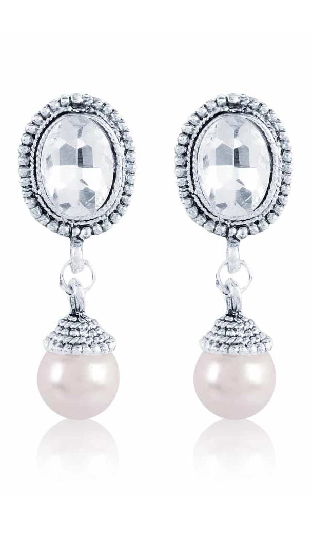 Grey and Silver Color Pearls Stone Precious Earring | FH404965568