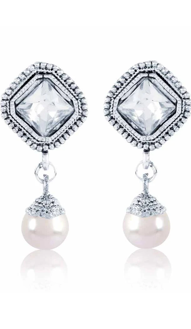 Grey and Silver Color Pearls Precious Earring | FH404965569