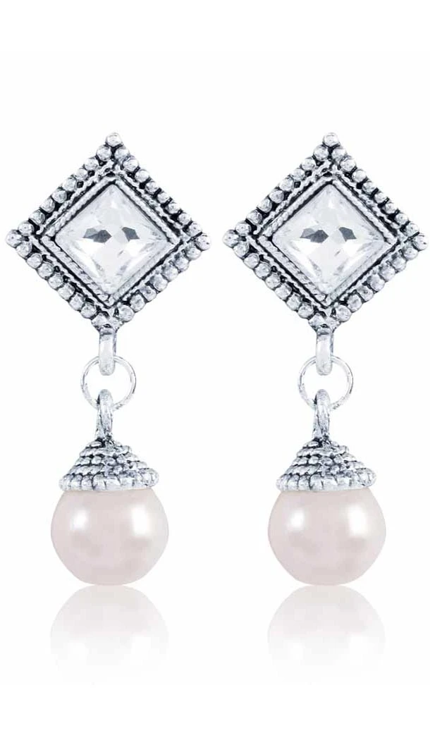 Grey and Silver Color Pearls Precious Earring | FH404965570