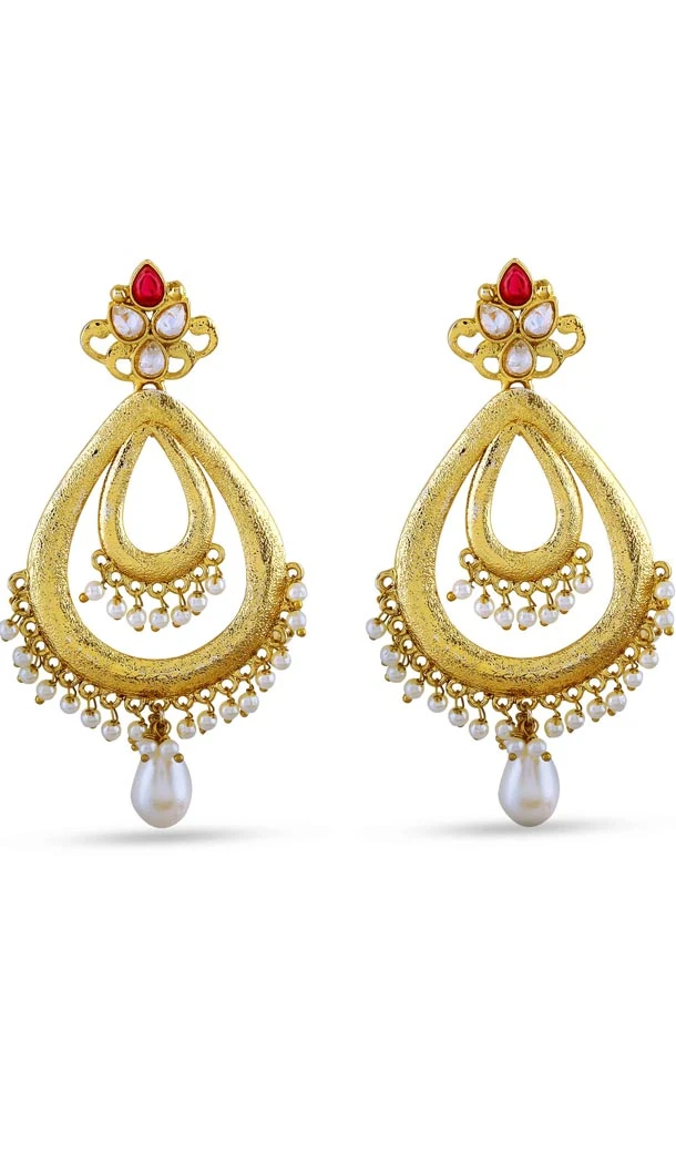 Red and Gold Color Pearls Precious Earring | FH404965574