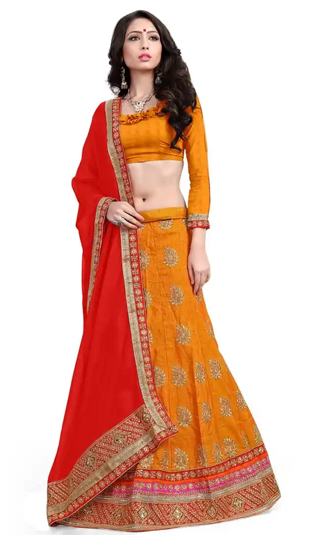 Women's Pretty A Line Lehenga Style in Orange With Mirror Work Dupatta | FH405165489