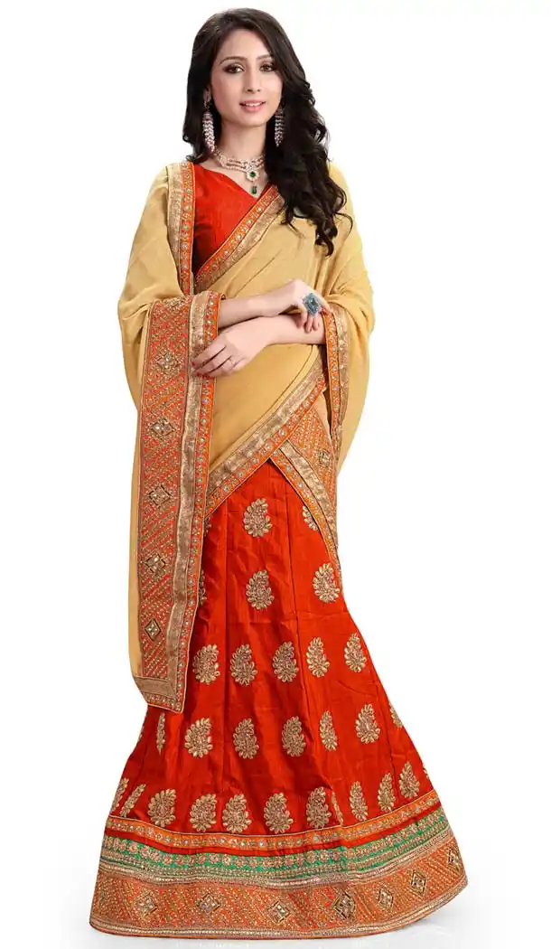 Women's Pretty A Line Lehenga Style in Deep Scarlet With Mirror Work Dupatta | FH405165490