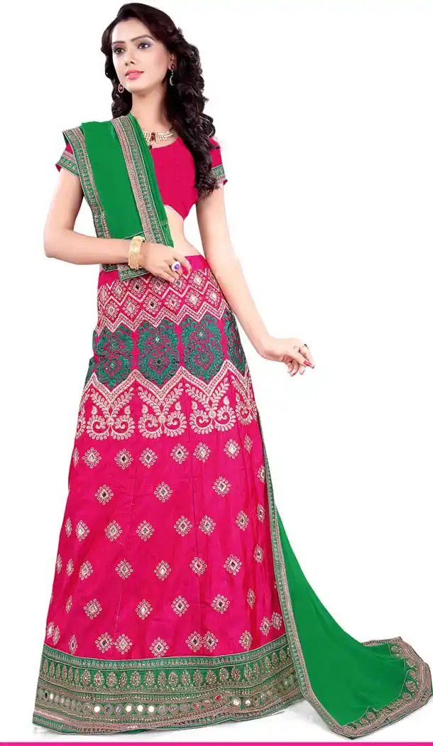 Women's Silk Fabric Deep Pink Color Pretty Lehenga Choli With Lace Work | FH405165496