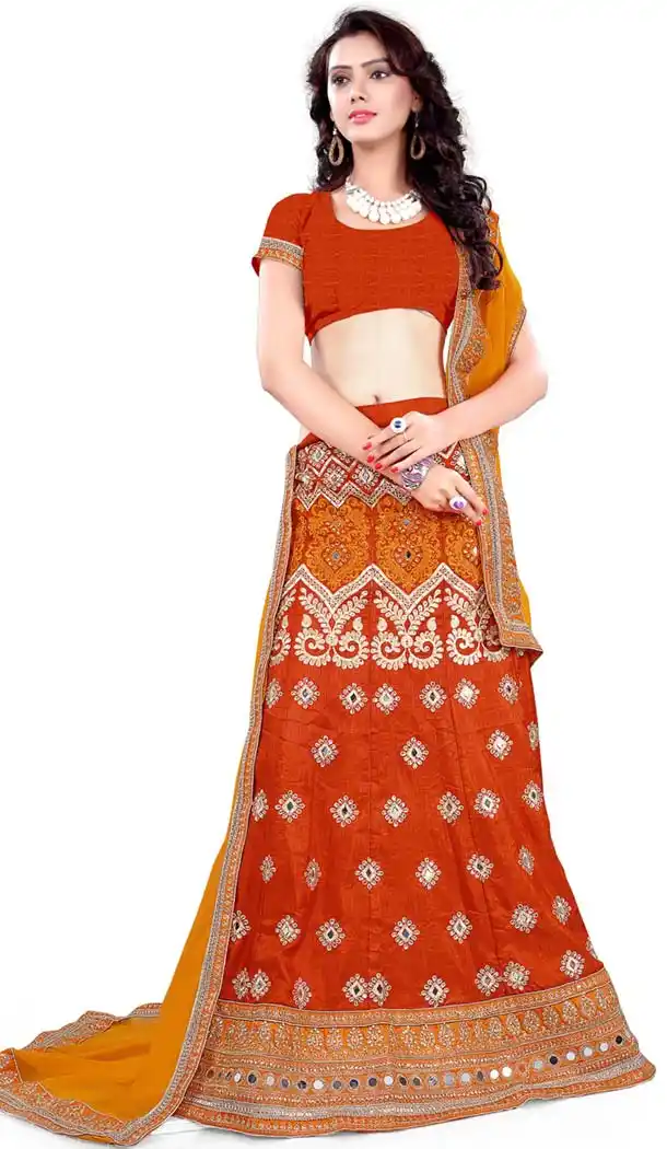 Women's Pretty A Line Lehenga Style in Brick Red With Lace Work Dupatta | FH405165497