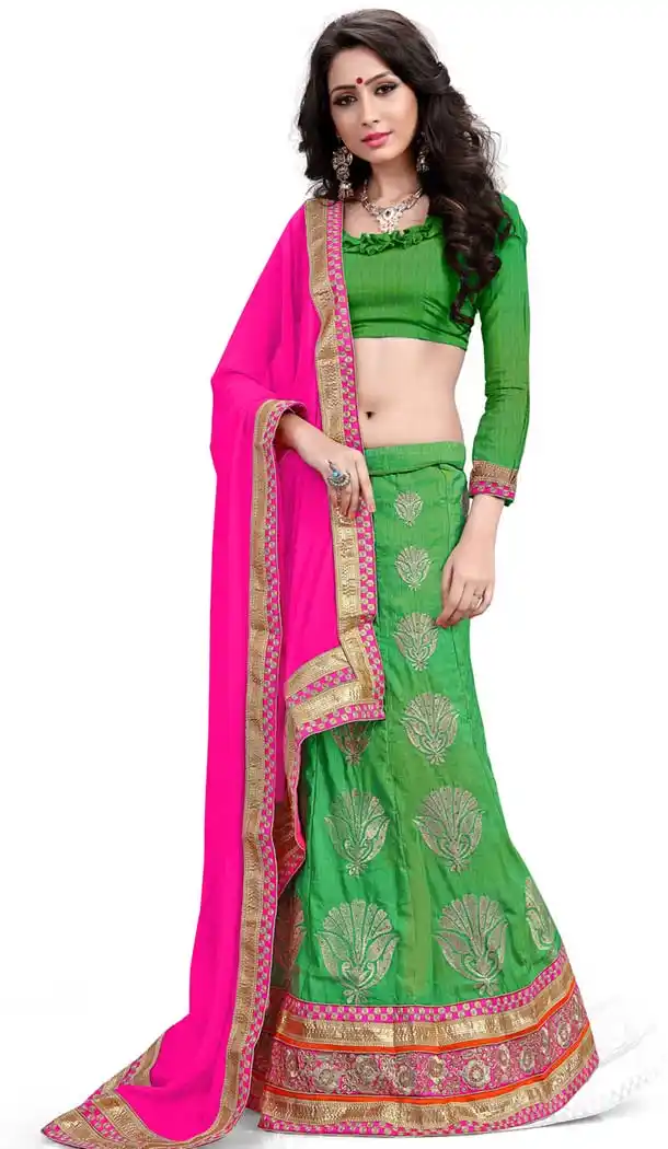 Women's Pretty A Line Lehenga Style in Chrome Green With Lace Work Dupatta | FH405265515