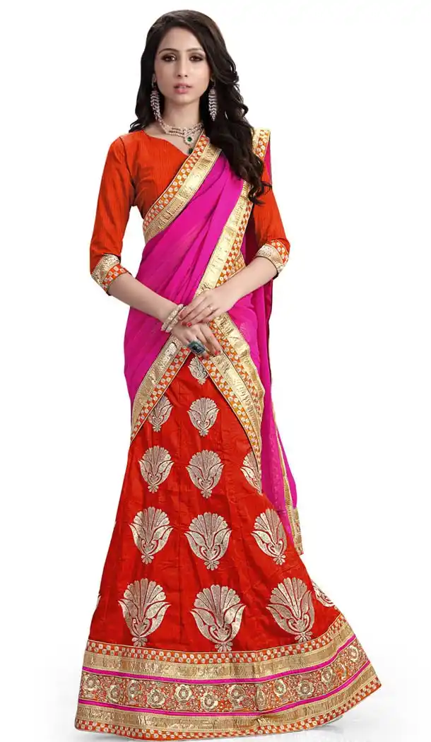 Women's Silk Fabric Red Pretty Lehenga Choli With Lace Work Dupatta | FH405265517