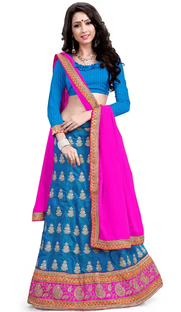 Women's Silk Fabric and Cyan Blue Color Pretty A Line Lehenga Style | FH405265518