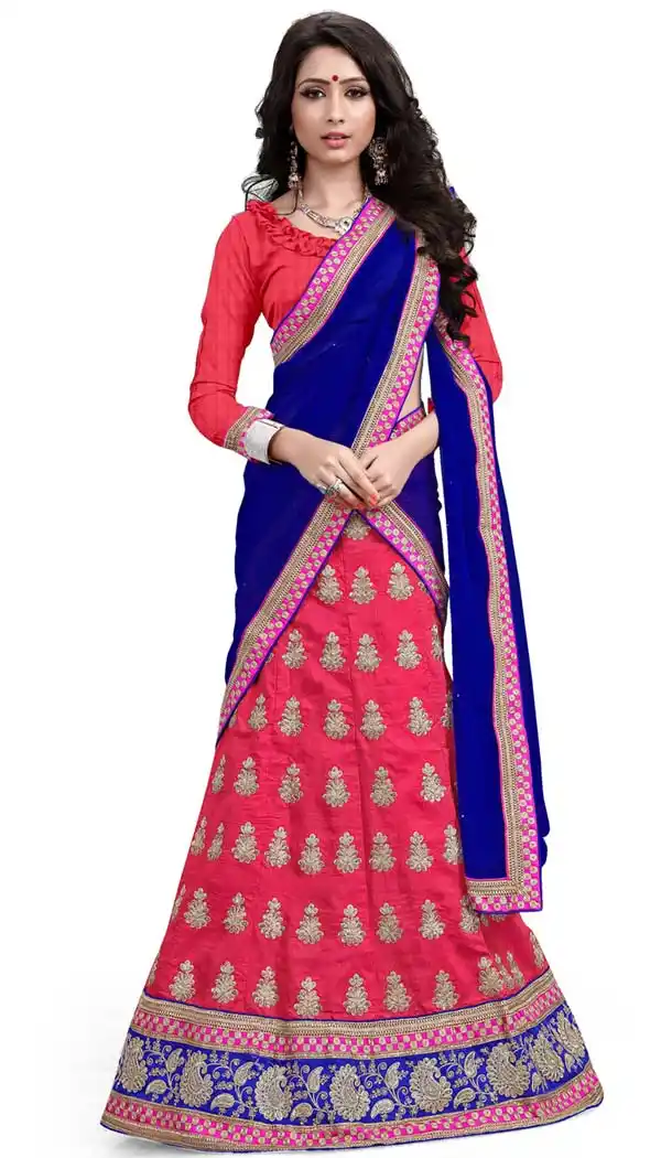 Women's Silk Fabric and Hot Pink Pretty A Line Lehenga Style With Lace Work Dupatta | FH405265519